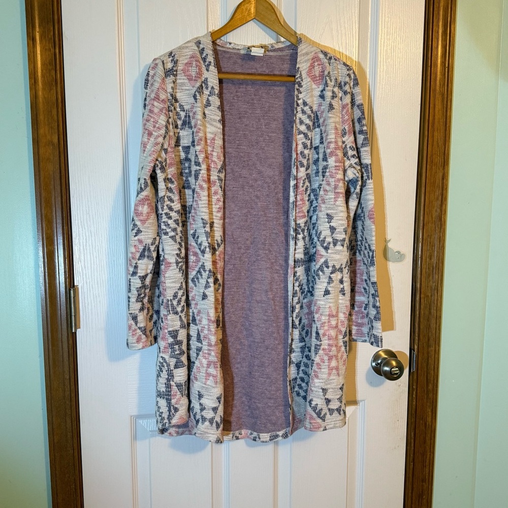 Ariat Hillary Open Front Cardigan Pink/Blue/White Aztec Print Medium